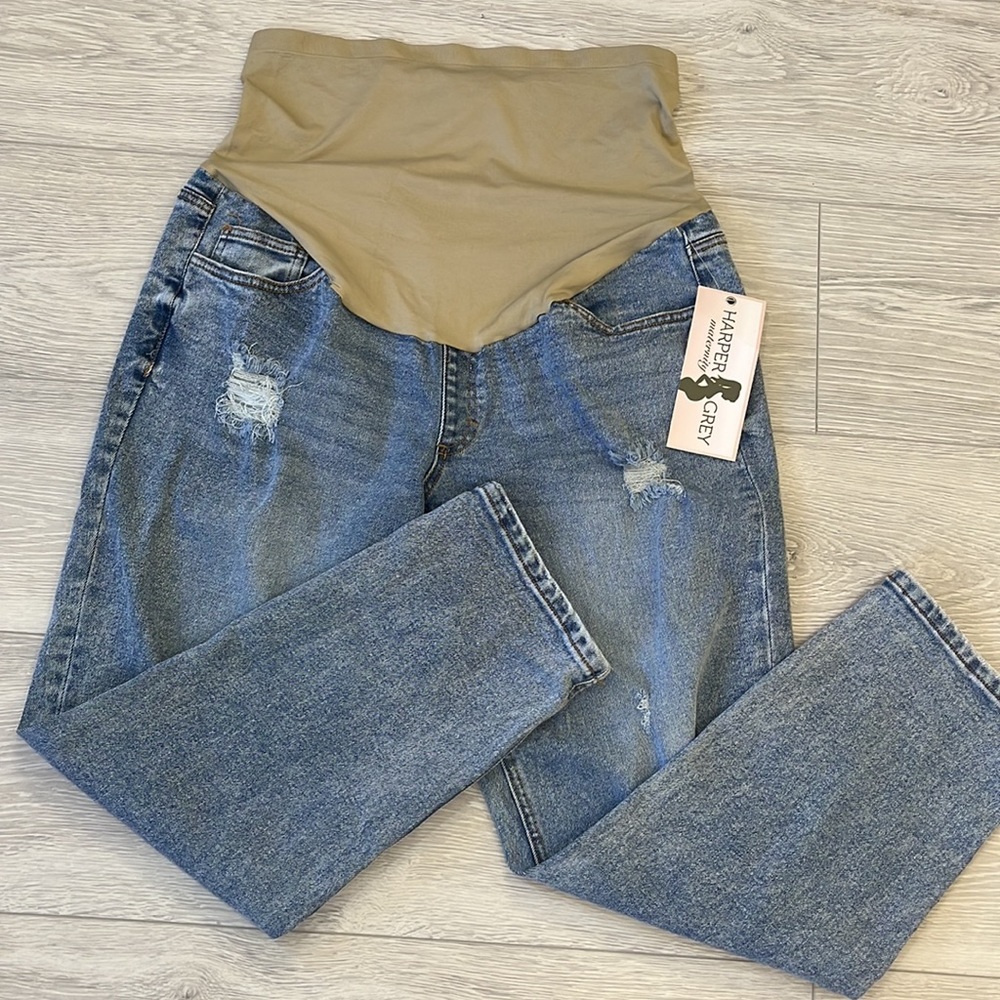 Harper Grey Maternity Denim Distressed Light Wash Jeans